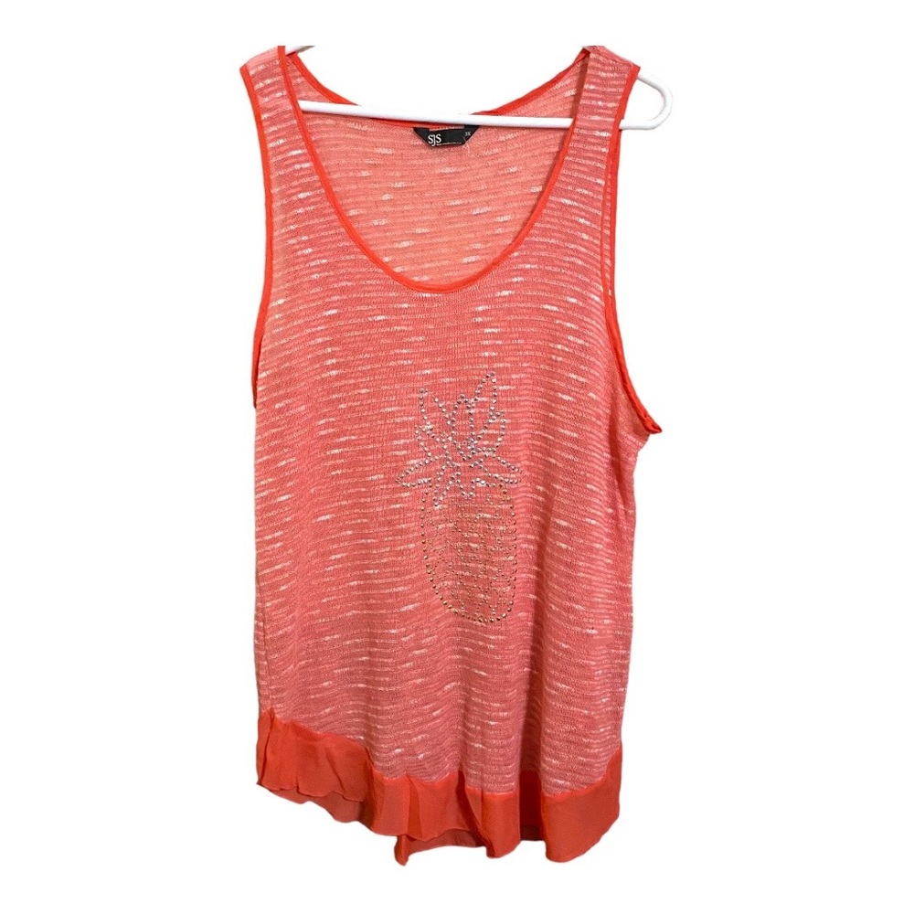 SJS Pineapple Ornate Contrast Hem Tank 3X